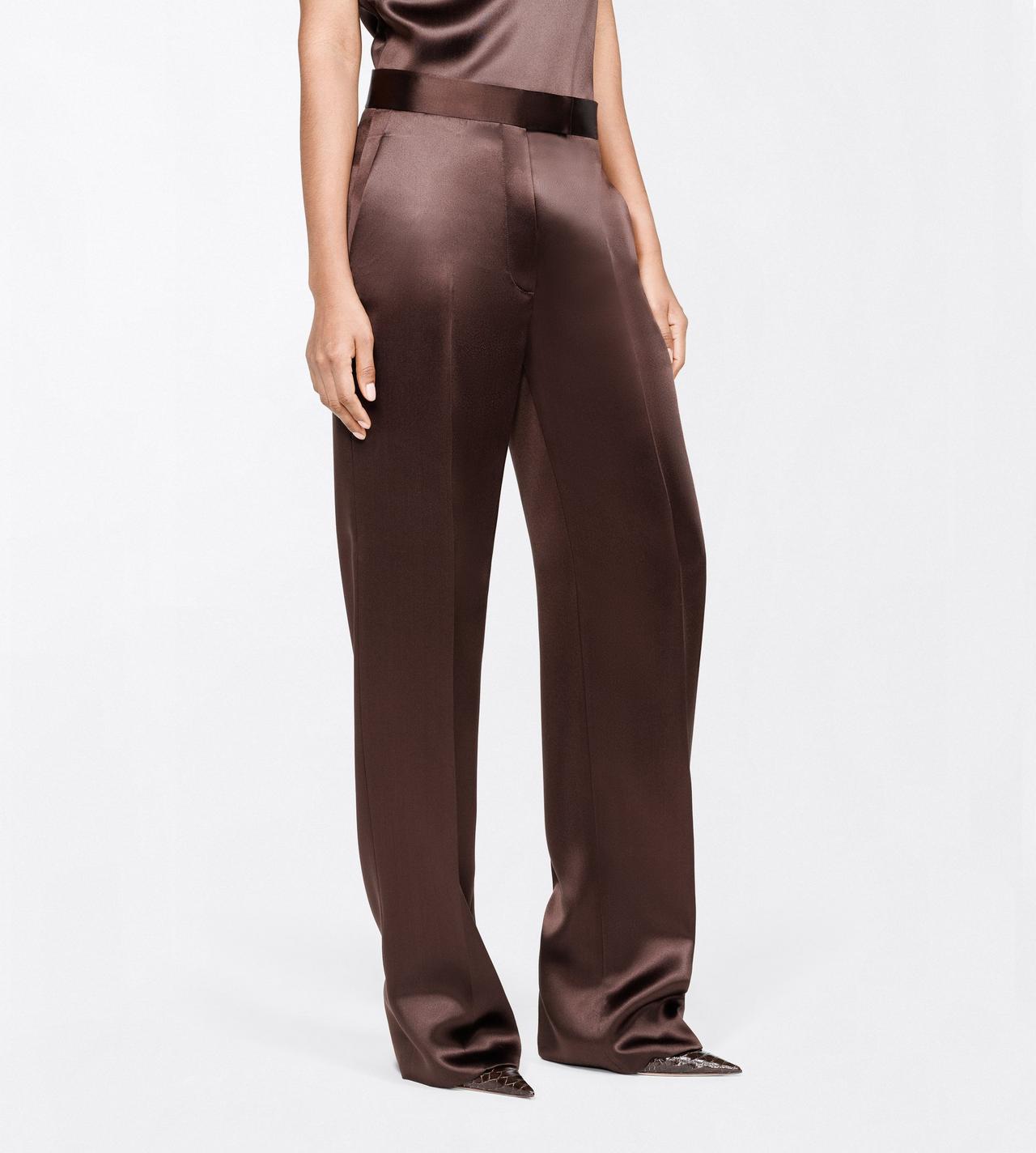 TOM FORD SILK CHOCOLATE SILK SATIN MEDIUM-LOW WAIST WIDE LEG TAILORED PANTS