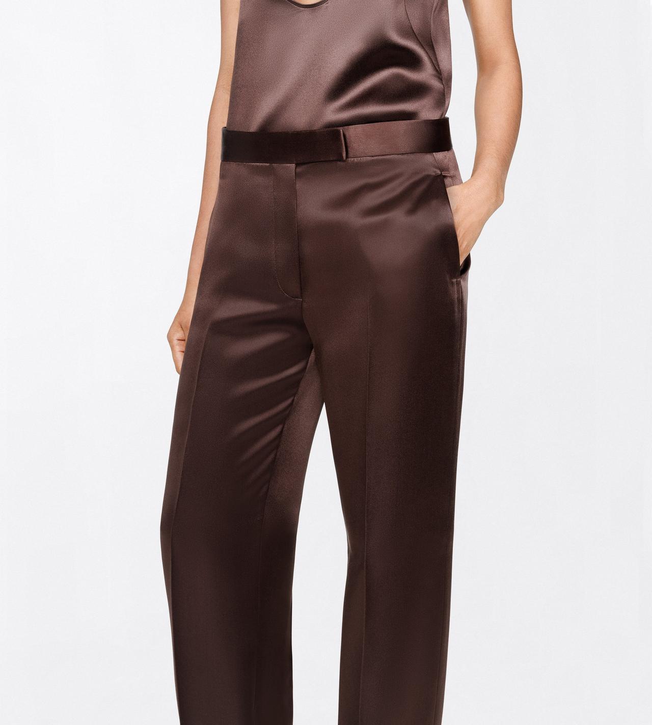 TOM FORD SILK CHOCOLATE SILK SATIN MEDIUM-LOW WAIST WIDE LEG TAILORED PANTS