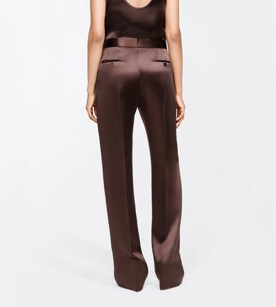 TOM FORD SILK CHOCOLATE SILK SATIN MEDIUM-LOW WAIST WIDE LEG TAILORED PANTS