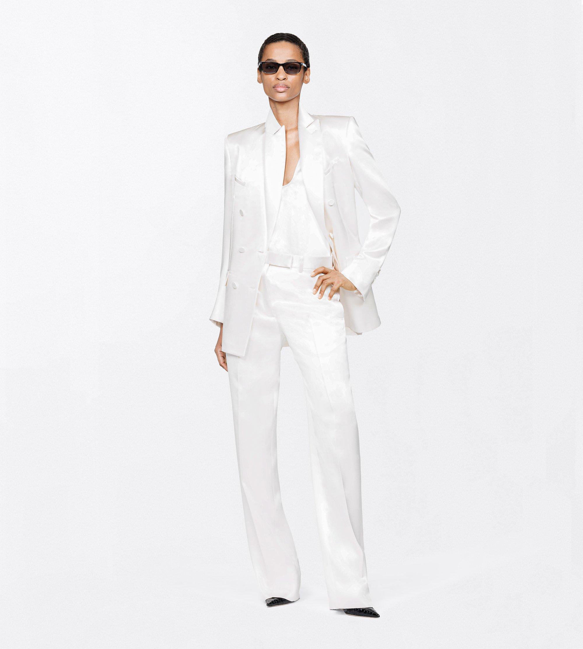SILK SATIN MEDIUM-LOW WAIST WIDE LEG TAILORED PANTS