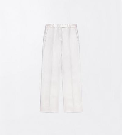 TOM FORD SILK OFF WHITE SILK SATIN MEDIUM-LOW WAIST WIDE LEG TAILORED PANTS