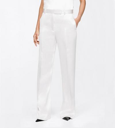 TOM FORD SILK OFF WHITE SILK SATIN MEDIUM-LOW WAIST WIDE LEG TAILORED PANTS