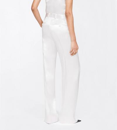 TOM FORD SILK OFF WHITE SILK SATIN MEDIUM-LOW WAIST WIDE LEG TAILORED PANTS