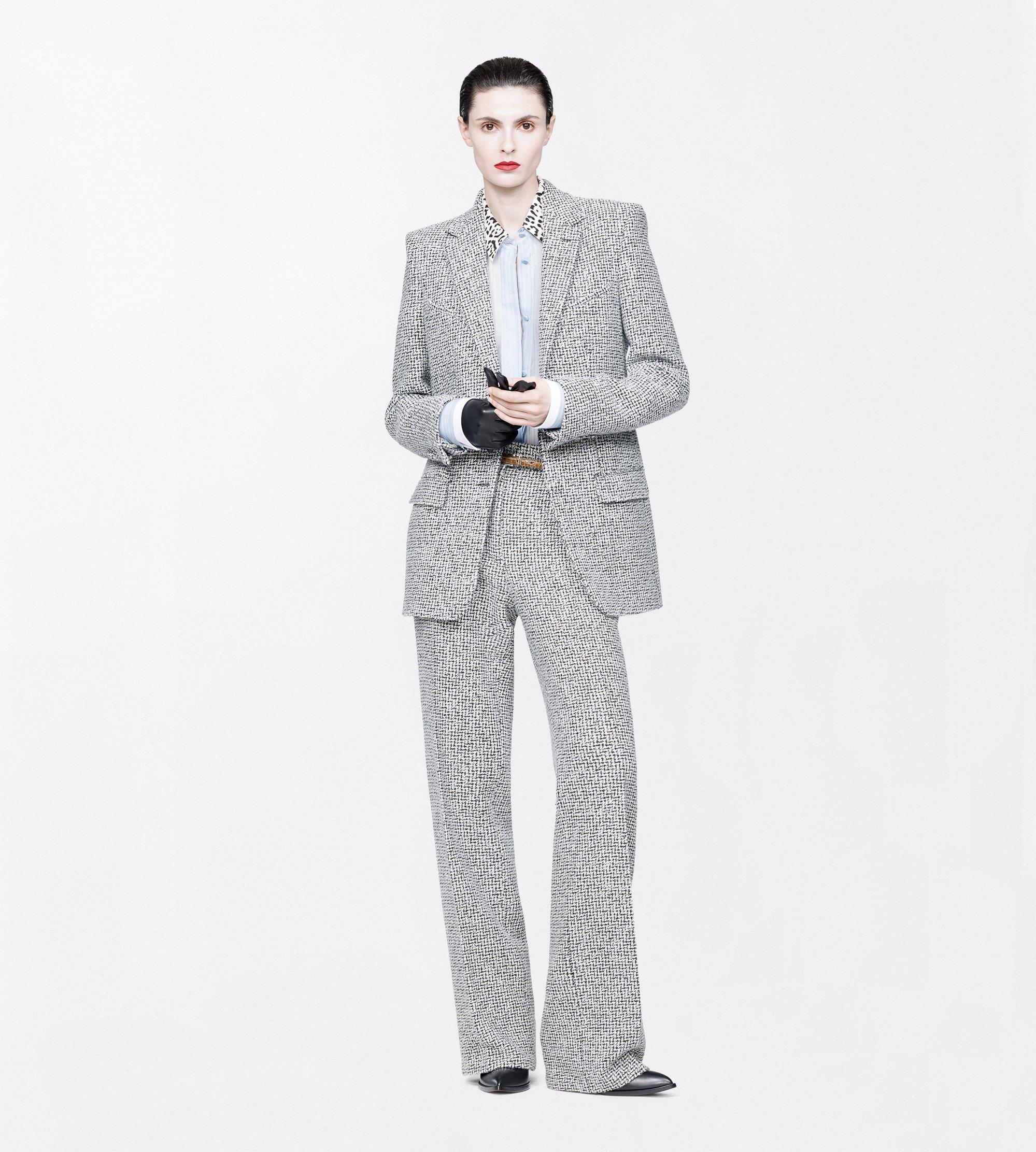 SEQUINED BROKEN CHEVRONS TWEED WOOL BLEND MEDIUM-LOW WAIST WIDE LEG TAILORED PANTS