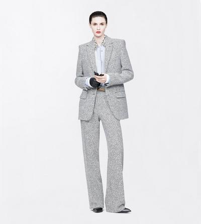 TOM FORD TWEED CREAM + BLACK SEQUINED BROKEN CHEVRONS TWEED WOOL BLEND MEDIUM-LOW WAIST WIDE LEG TAILORED PANTS