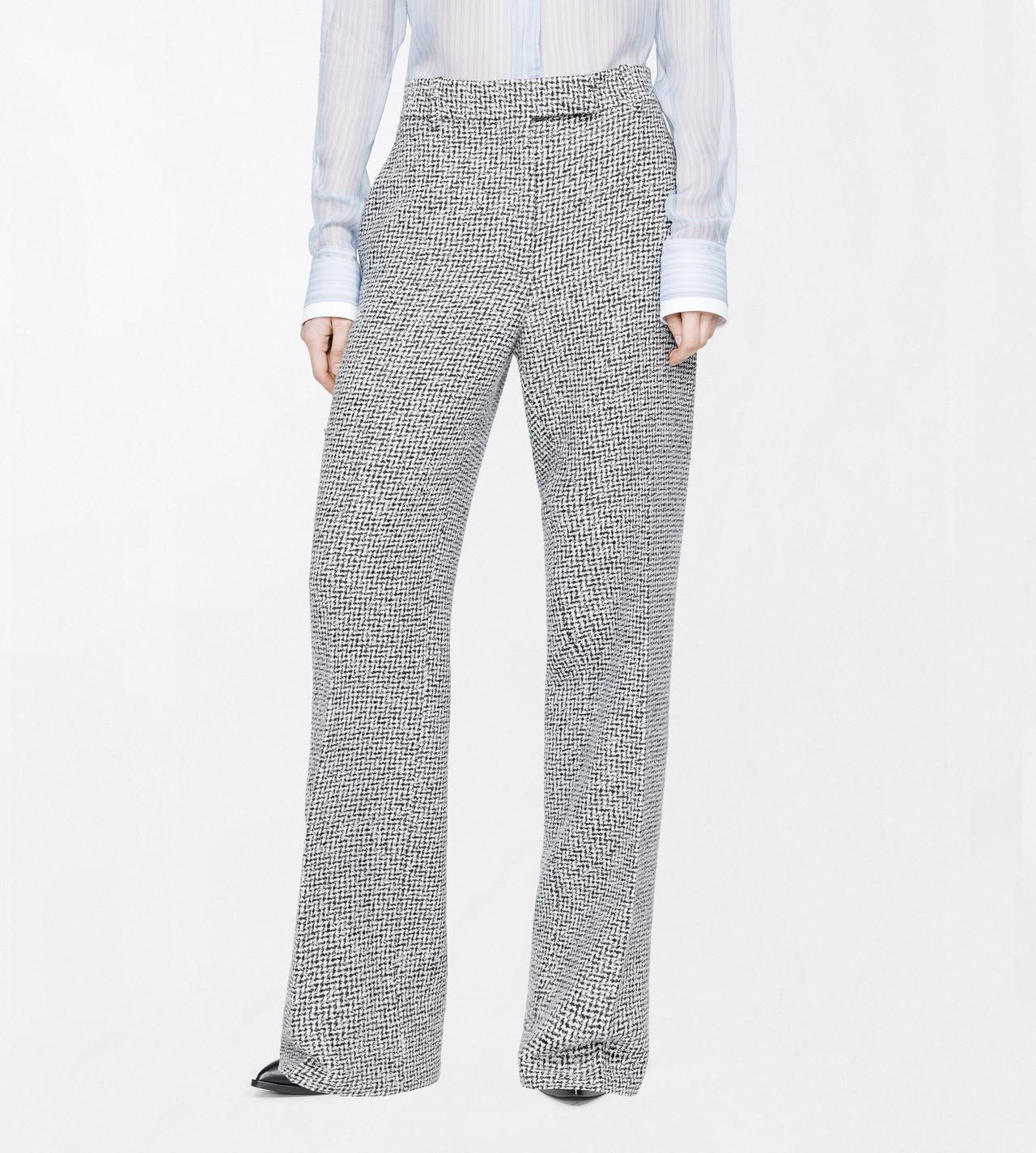 TOM FORD TWEED CREAM + BLACK SEQUINED BROKEN CHEVRONS TWEED WOOL BLEND MEDIUM-LOW WAIST WIDE LEG TAILORED PANTS