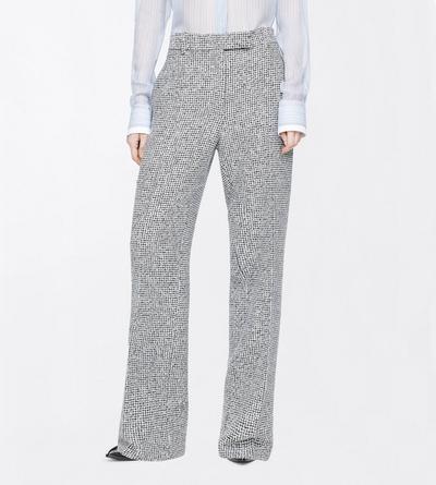 TOM FORD TWEED CREAM + BLACK SEQUINED BROKEN CHEVRONS TWEED WOOL BLEND MEDIUM-LOW WAIST WIDE LEG TAILORED PANTS