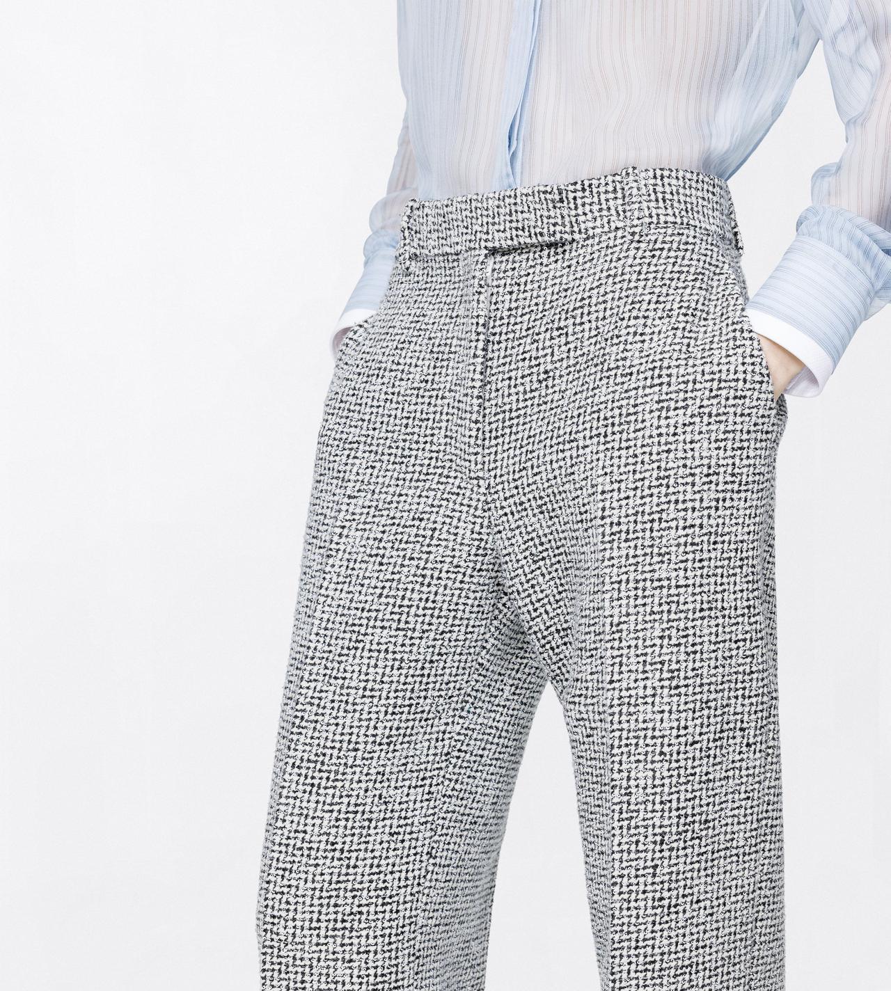 TOM FORD TWEED CREAM + BLACK SEQUINED BROKEN CHEVRONS TWEED WOOL BLEND MEDIUM-LOW WAIST WIDE LEG TAILORED PANTS