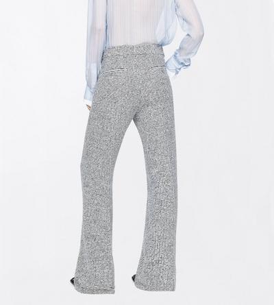 TOM FORD TWEED CREAM + BLACK SEQUINED BROKEN CHEVRONS TWEED WOOL BLEND MEDIUM-LOW WAIST WIDE LEG TAILORED PANTS