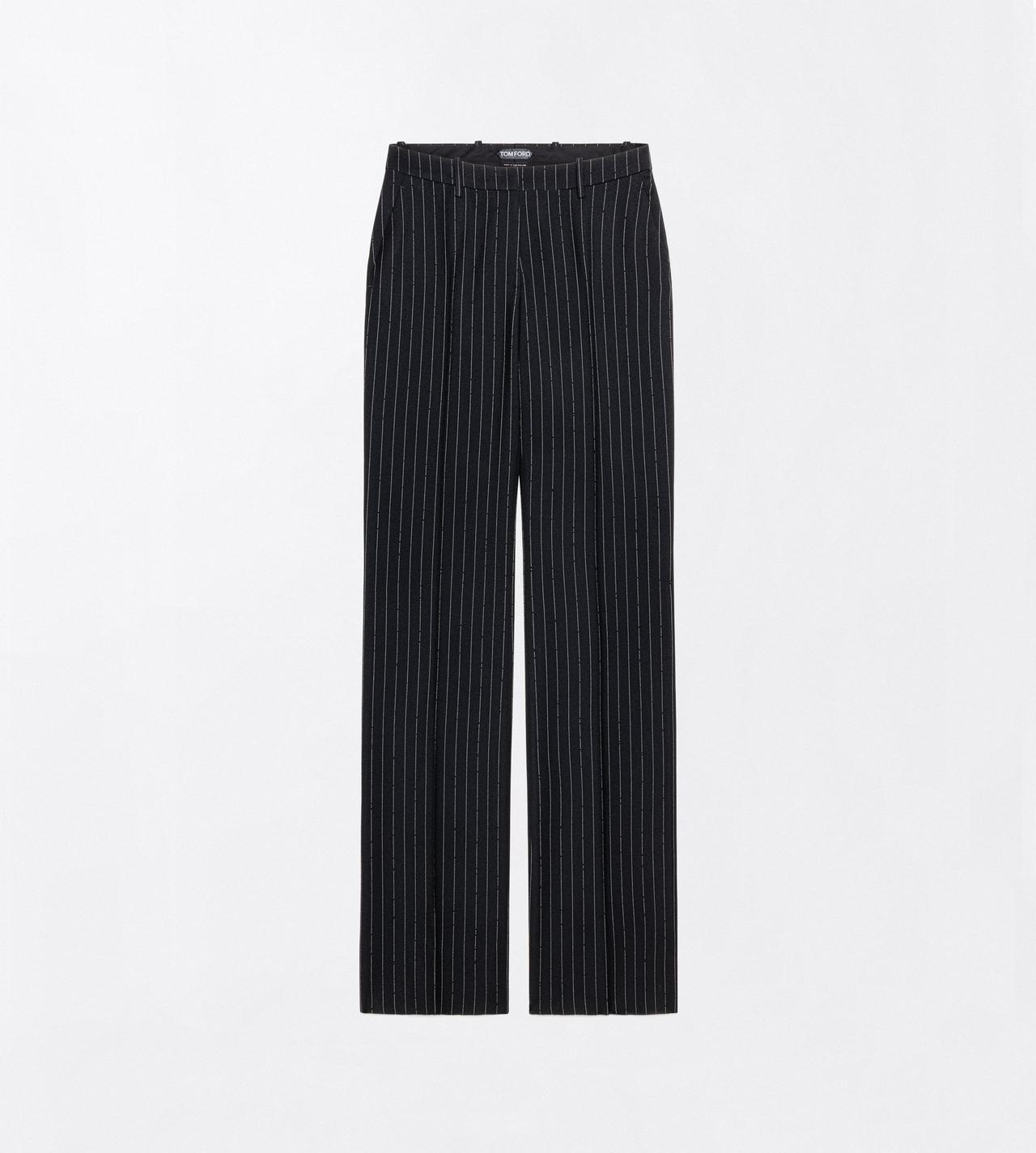TOM FORD WOOL BLACK CHALK STRIPED HOTFIX EMBROIDERY ON WOOL TAILORED STRAIGHT BOYFRIEND PANTS