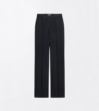 TOM FORD WOOL BLACK CHALK STRIPED HOTFIX EMBROIDERY ON WOOL TAILORED STRAIGHT BOYFRIEND PANTS