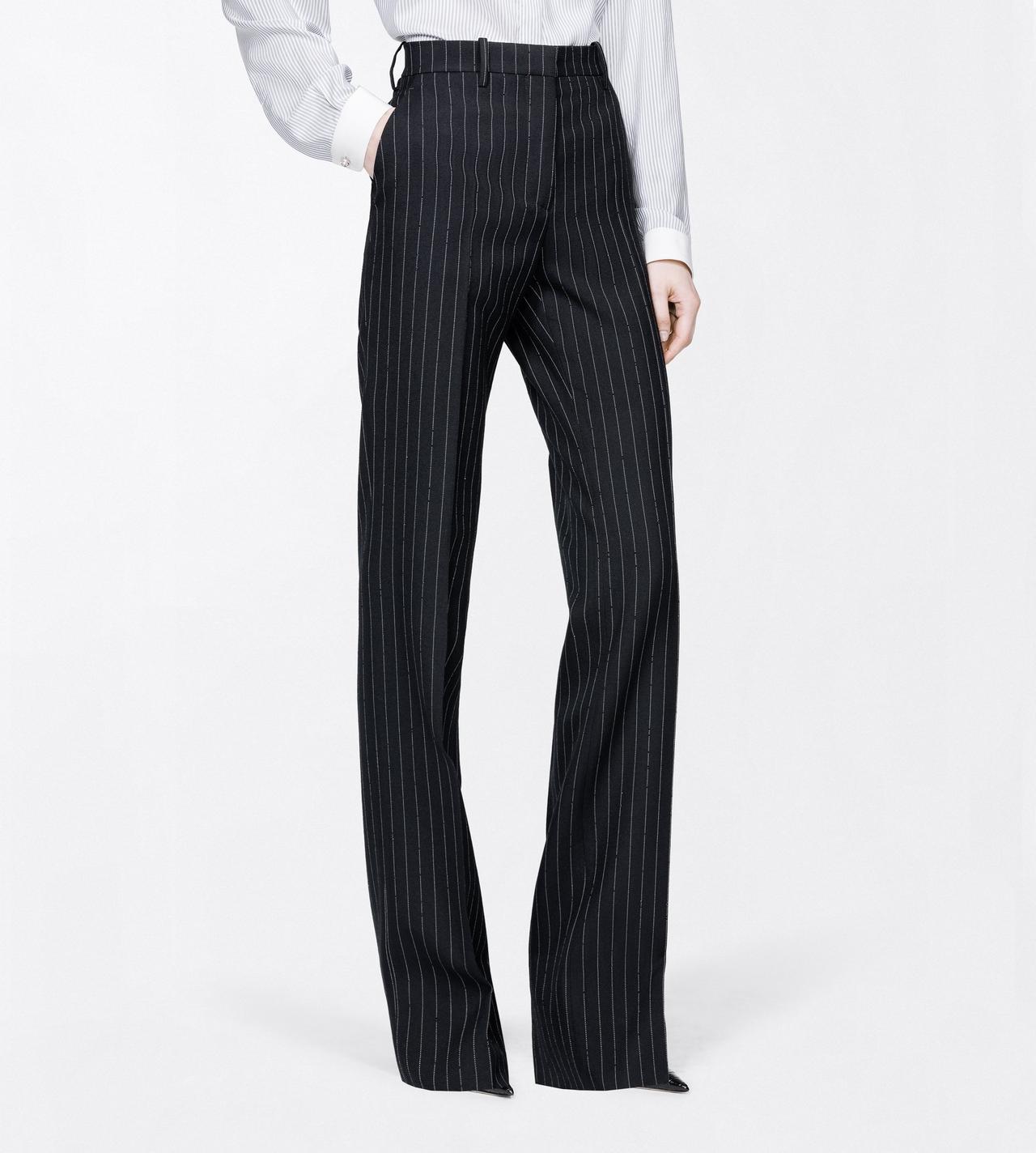 TOM FORD WOOL BLACK CHALK STRIPED HOTFIX EMBROIDERY ON WOOL TAILORED STRAIGHT BOYFRIEND PANTS