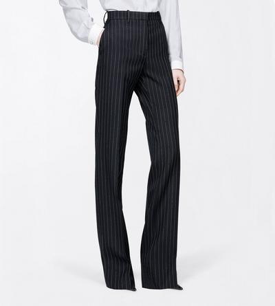 TOM FORD WOOL BLACK CHALK STRIPED HOTFIX EMBROIDERY ON WOOL TAILORED STRAIGHT BOYFRIEND PANTS