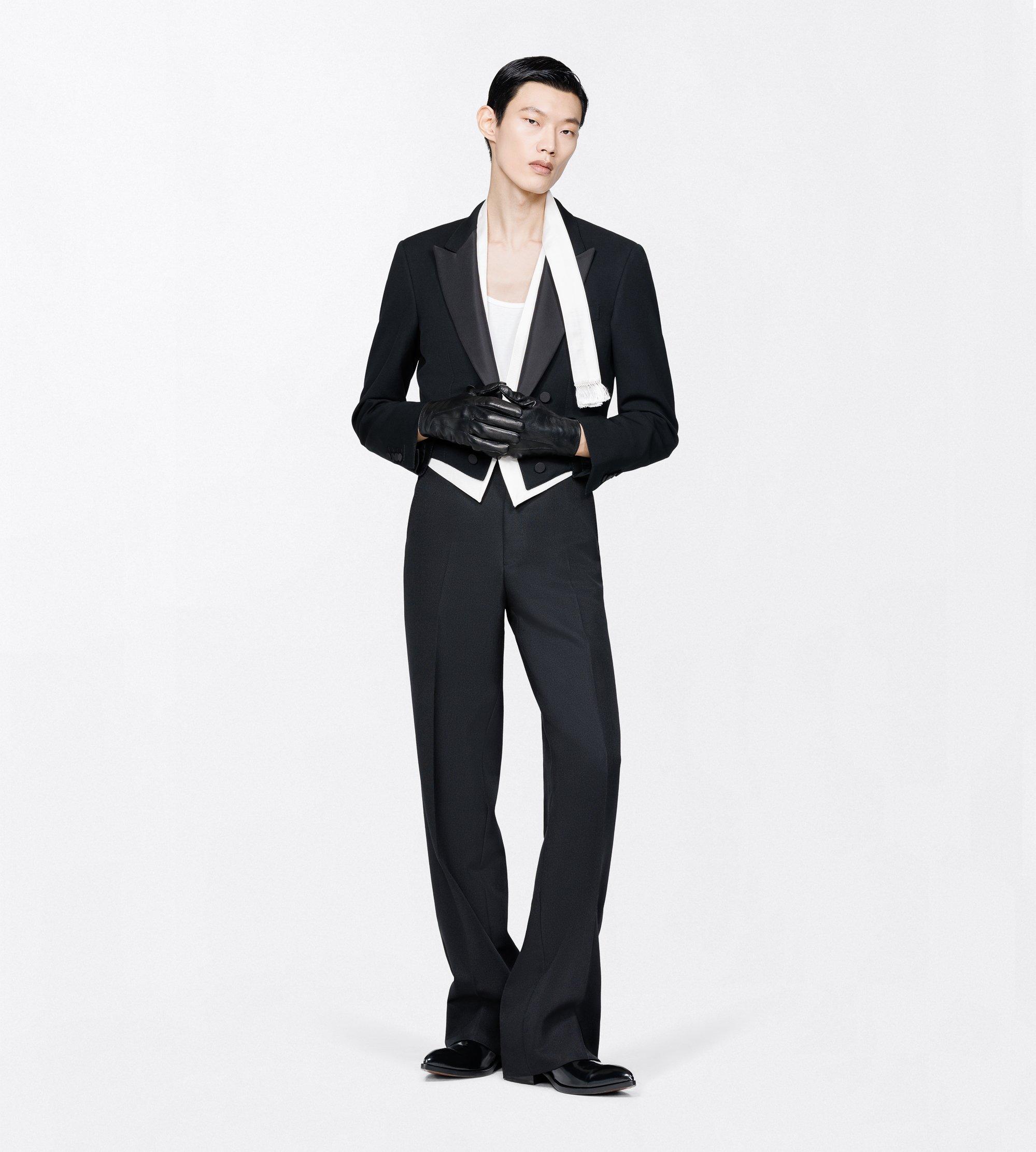 PANTAL&Oacute;N DE NOCHE COLBERT DE CINTURA ALTA EN GRAIN DE POUDRE CON RAYA