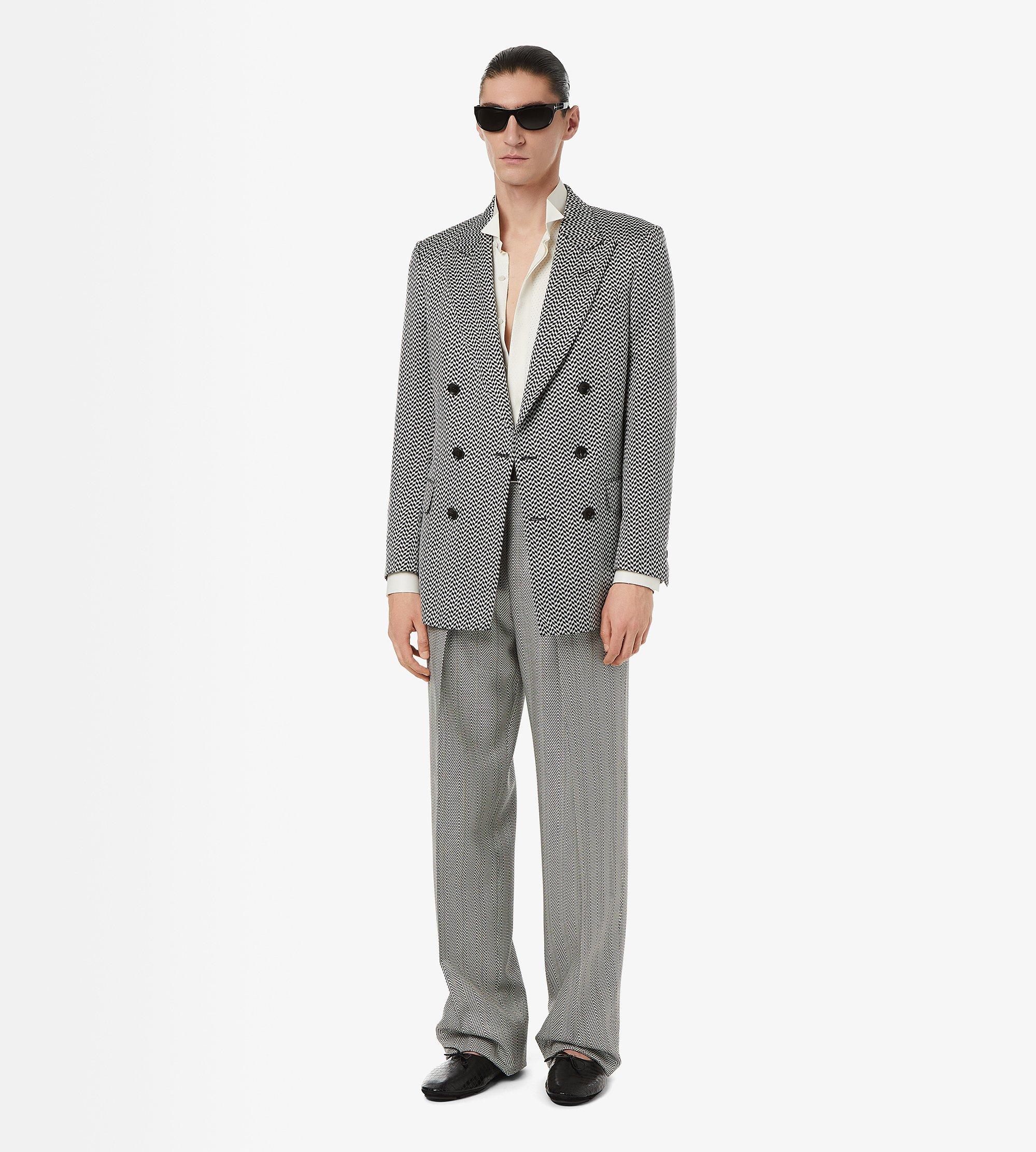 JACQUARD SHARKSKIN HERRINGBONE DOUBLE PLEAT PANT