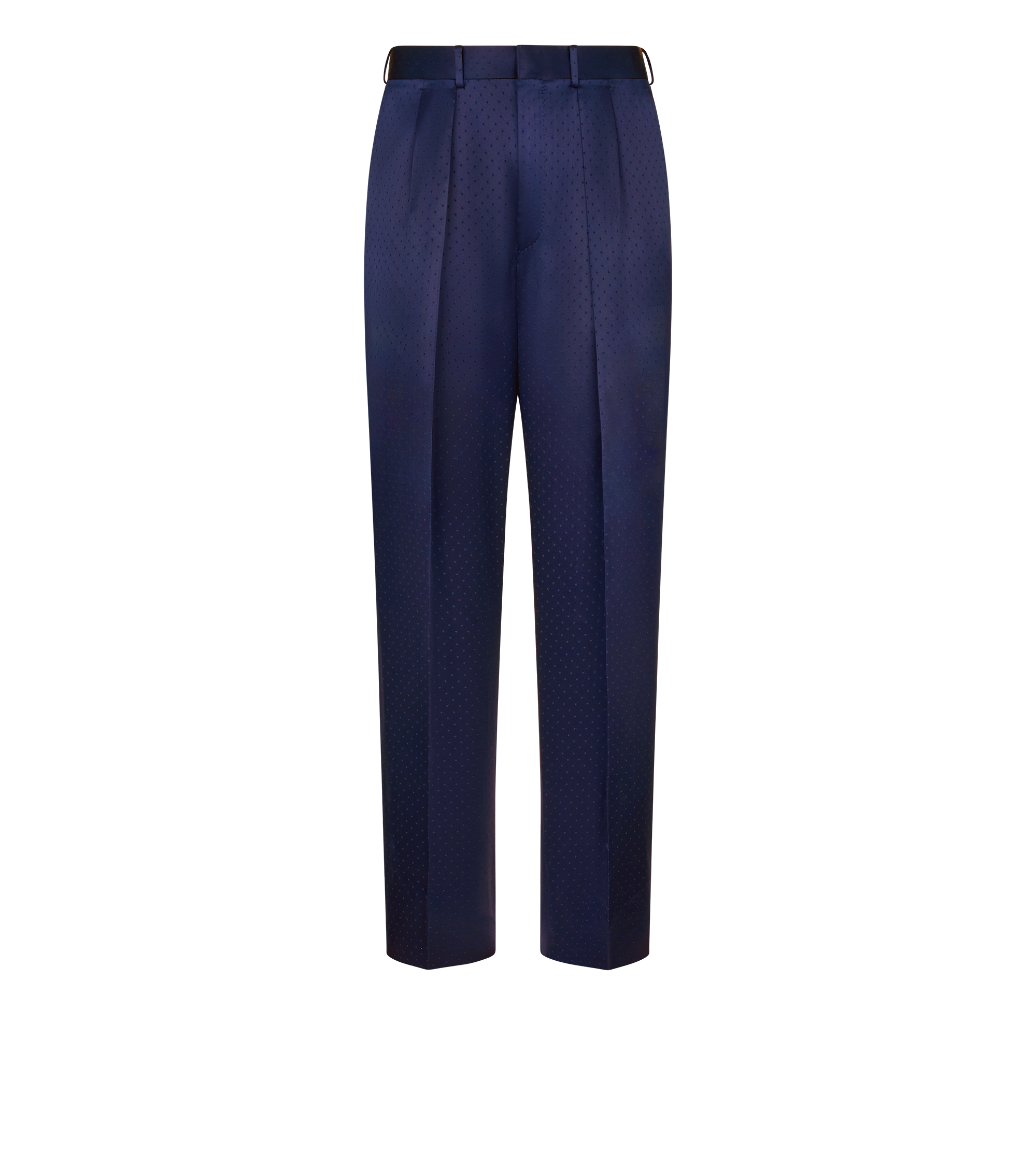 PANTALON EN SATIN DE VISCOSE DE SOIE JACQUARD &Agrave; POIS ET DOUBLE PLI