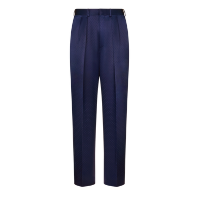 TOM FORD SILK VISCOSE BLEND DARK INDIGO SILK VISCOSE SATIN POLKA DOT JACQUARD DOUBLE PLEAT PANT