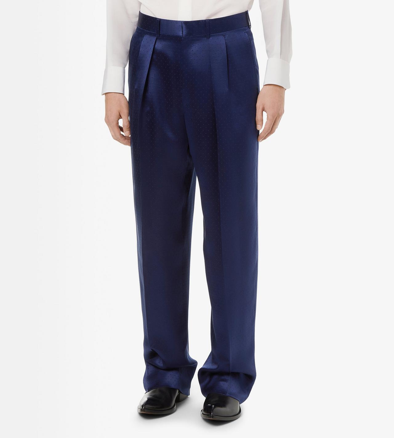 TOM FORD SILK VISCOSE BLEND DARK INDIGO SILK VISCOSE SATIN POLKA DOT JACQUARD DOUBLE PLEAT PANT