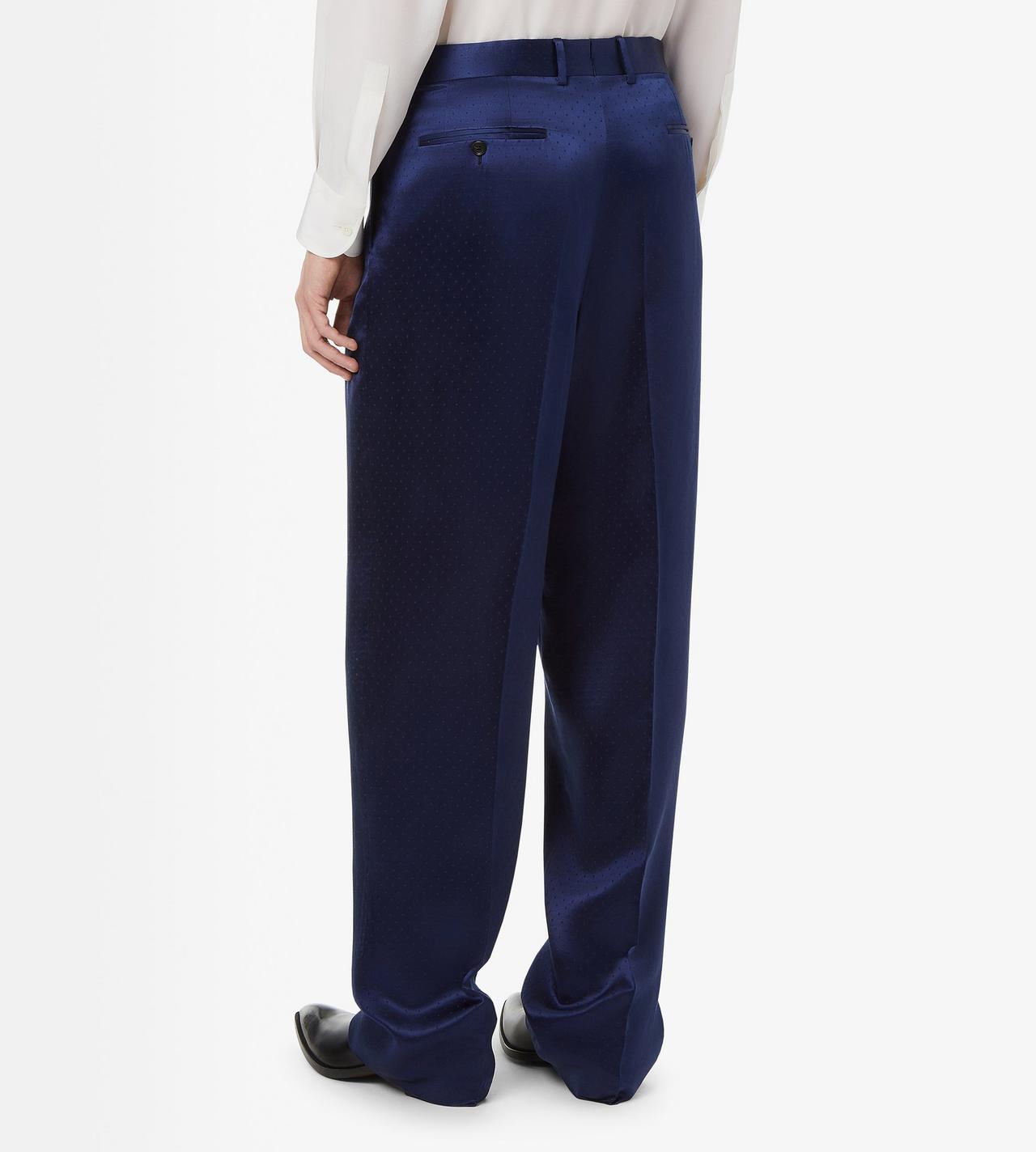 TOM FORD SILK VISCOSE BLEND DARK INDIGO SILK VISCOSE SATIN POLKA DOT JACQUARD DOUBLE PLEAT PANT