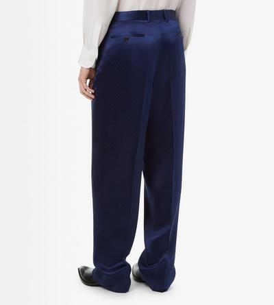 TOM FORD SILK VISCOSE BLEND DARK INDIGO SILK VISCOSE SATIN POLKA DOT JACQUARD DOUBLE PLEAT PANT