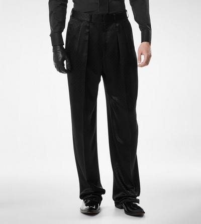 TOM FORD VISCOSE SILK BLEND BLACK PANTAL&Oacute;N DE RASO DE DOBLE PLIEGUE DE JACQUARD CON LUNARES
