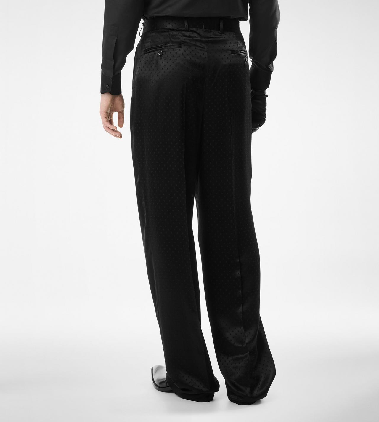 TOM FORD VISCOSE SILK BLEND BLACK PANTAL&Oacute;N DE RASO DE DOBLE PLIEGUE DE JACQUARD CON LUNARES