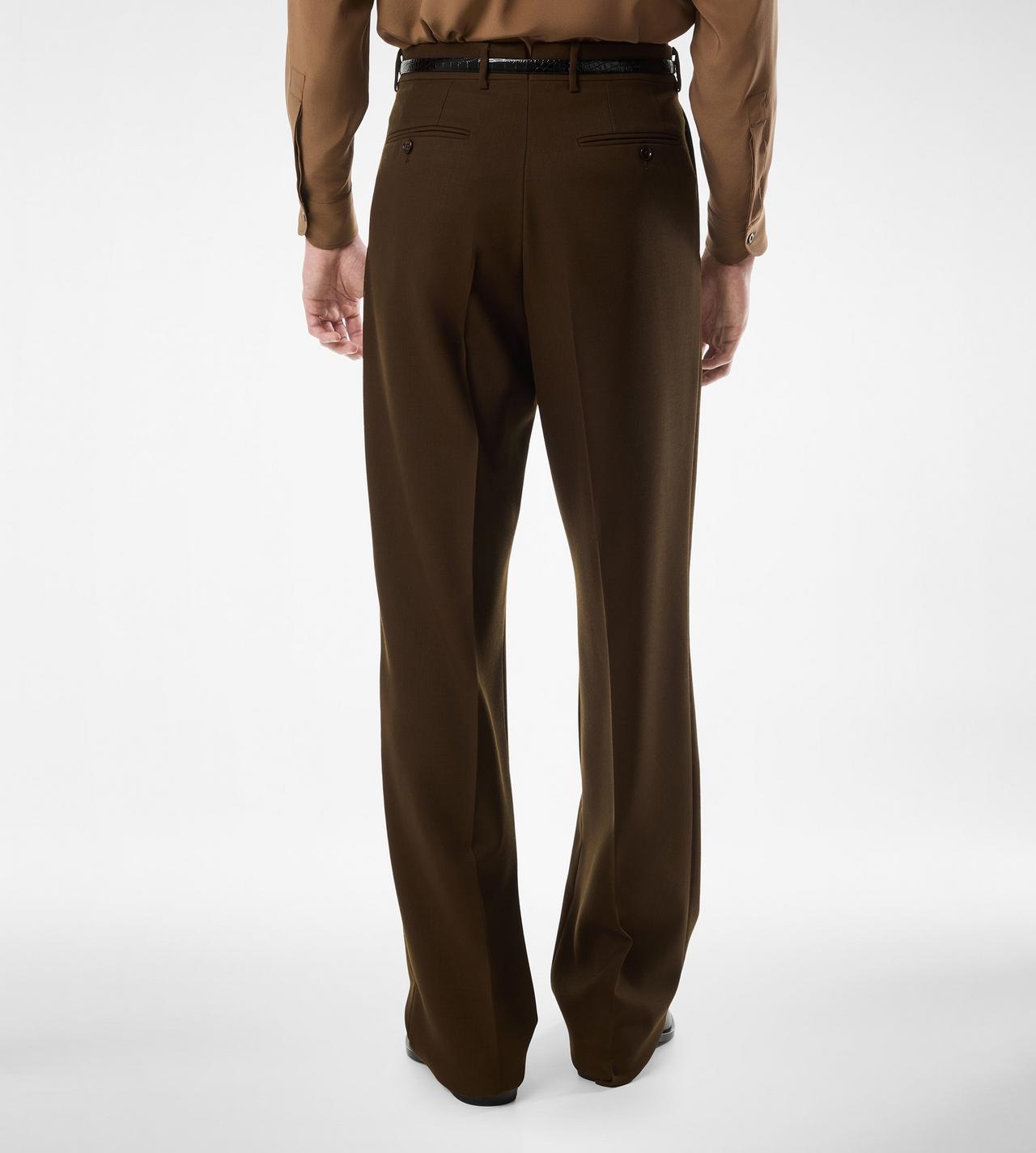 TOM FORD WOOL OLIVE BROWN BROKEN TWILL DOUBLE PLEAT PANT&nbsp;