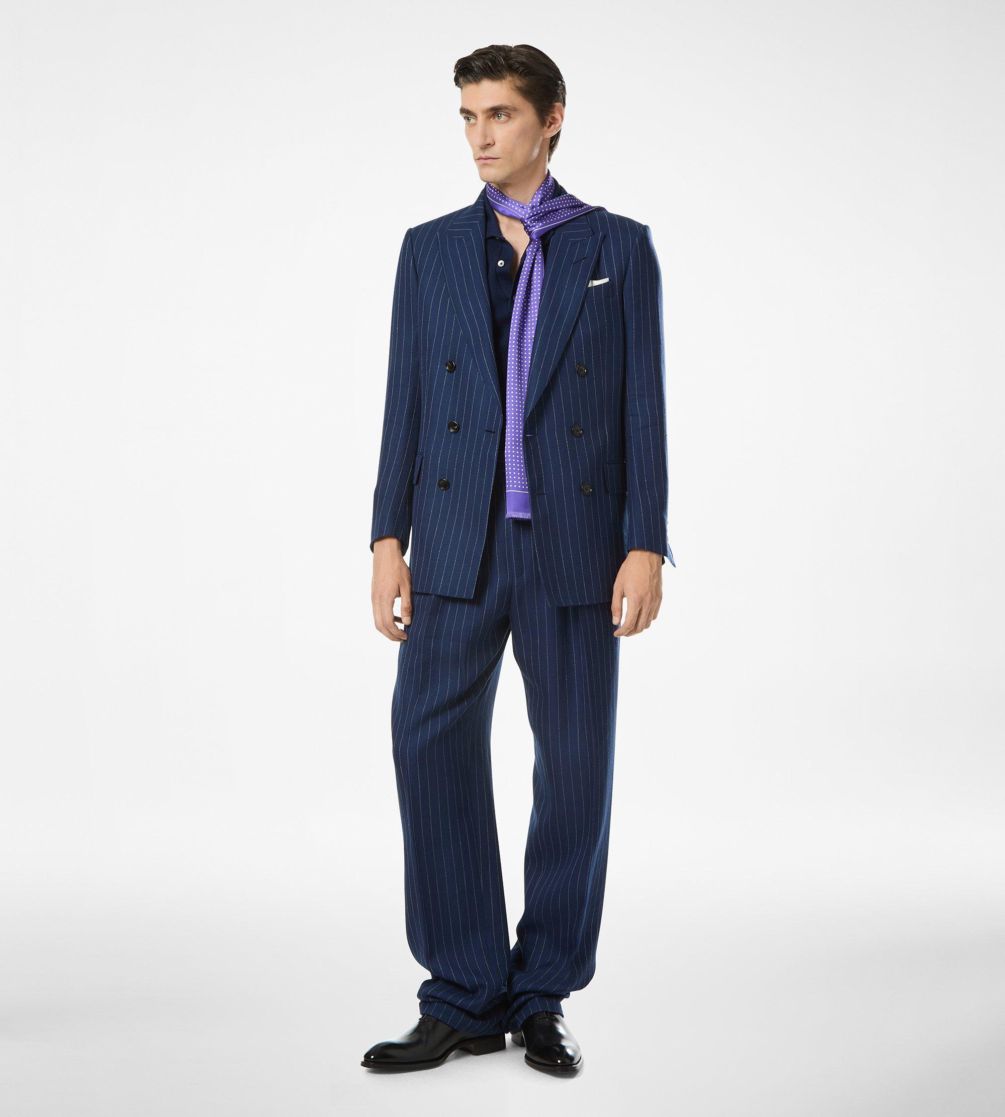 WOOL SILK LINEN HOPSACK STRIPE DOUBLE PLEAT PANT
