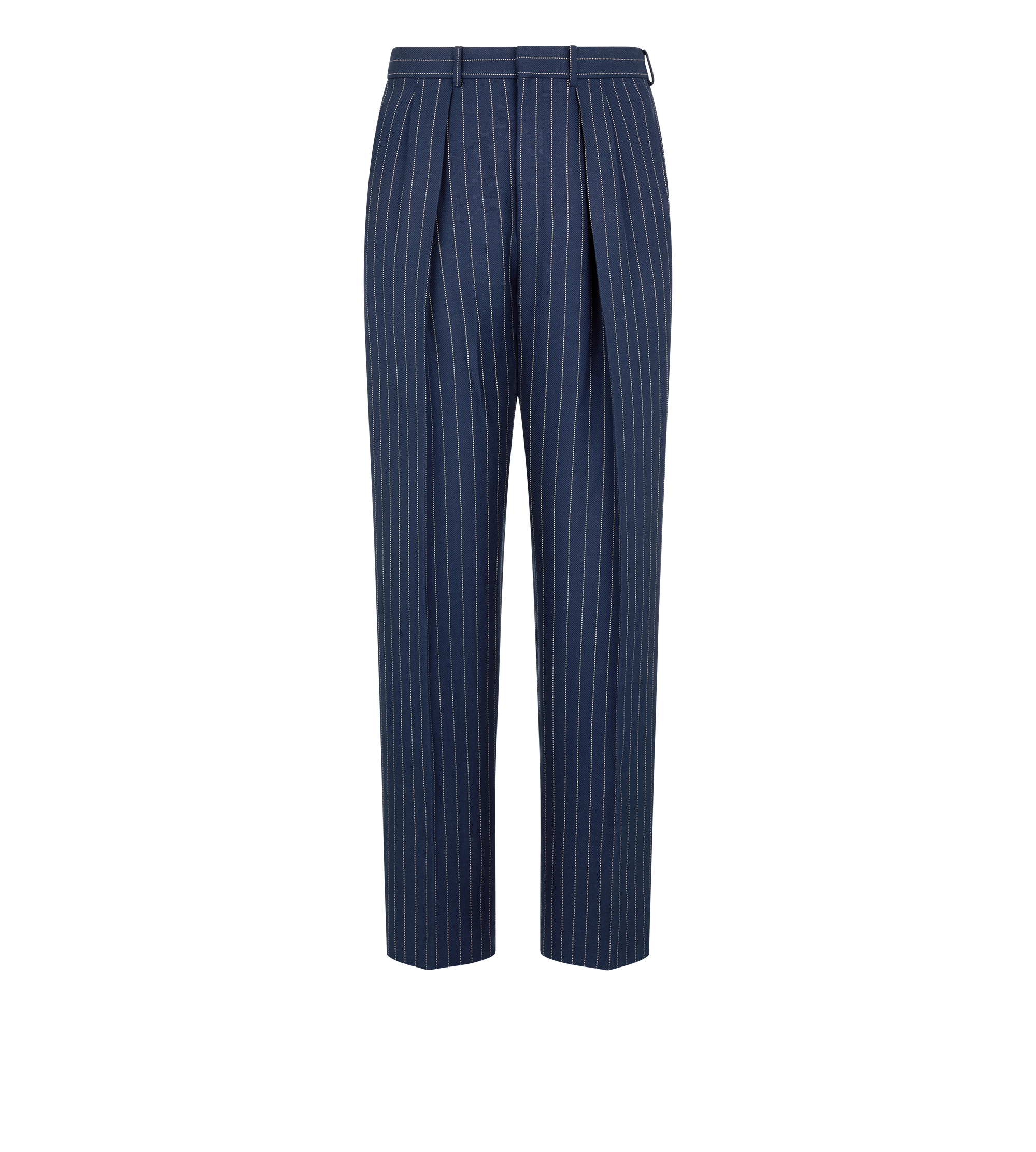 WOOL SILK LINEN HOPSACK STRIPE DOUBLE PLEAT PANT