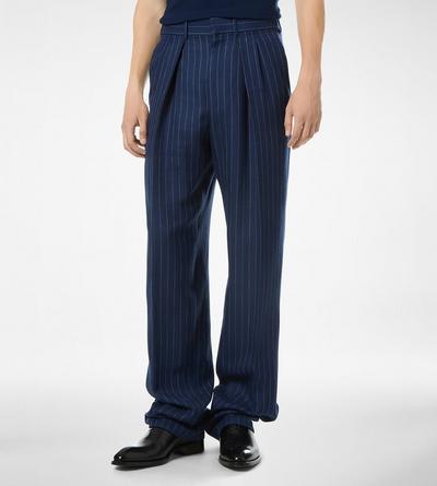TOM FORD  OC PANTALON DOUBLE PLI &Agrave; RAYURES HOPSACK EN LAINE, SOIE ET LIN