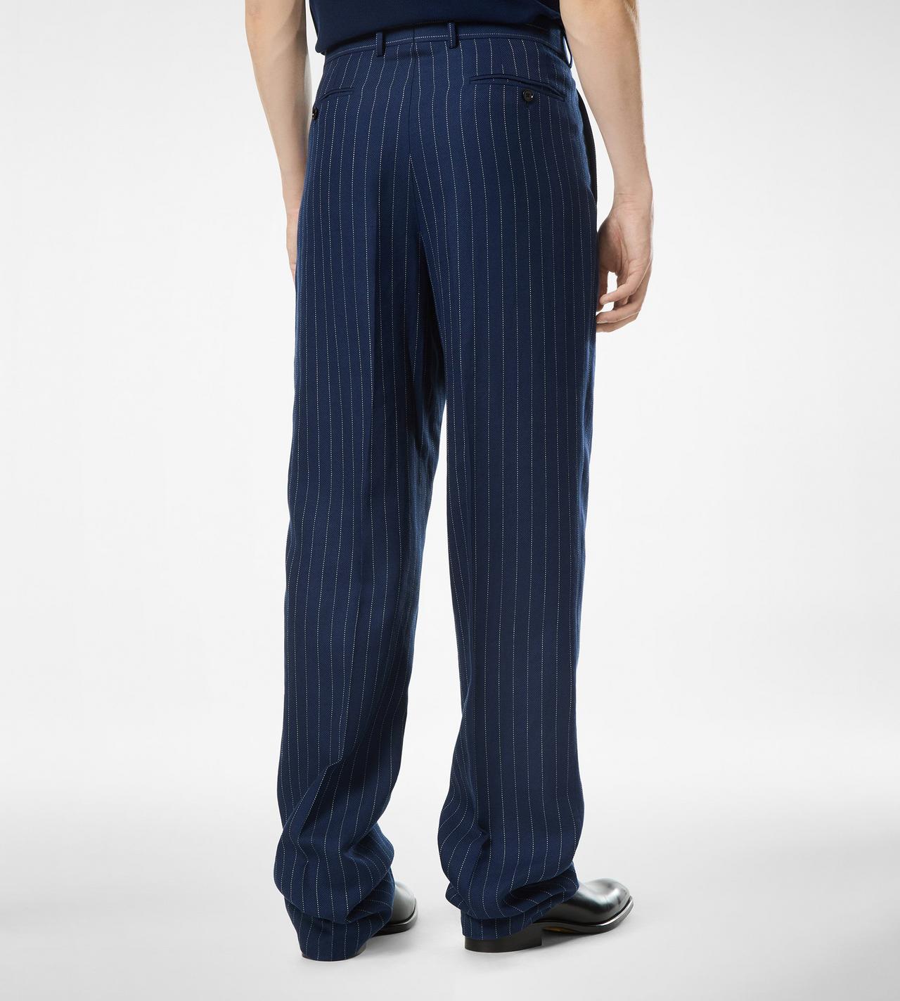 TOM FORD  OC PANTALON DOUBLE PLI &Agrave; RAYURES HOPSACK EN LAINE, SOIE ET LIN