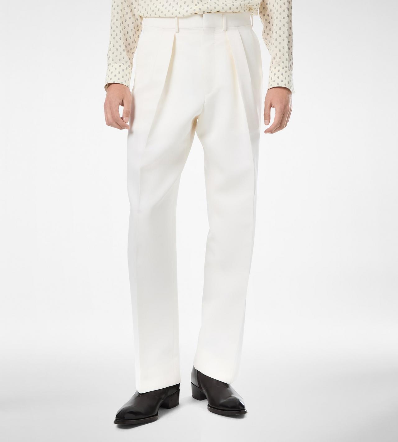 TOM FORD  OC WOOL SILK FAILLE DOUBLE PLEAT PANT