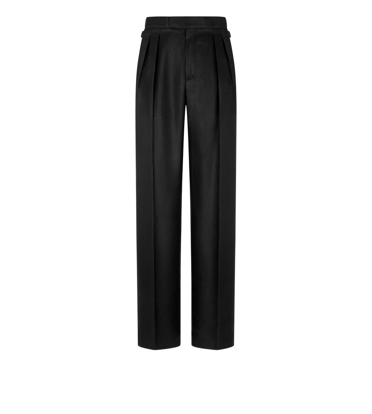 TOM FORD SILK BLACK SILK GRAND HOPSACK DOUBLE PLEAT PANT