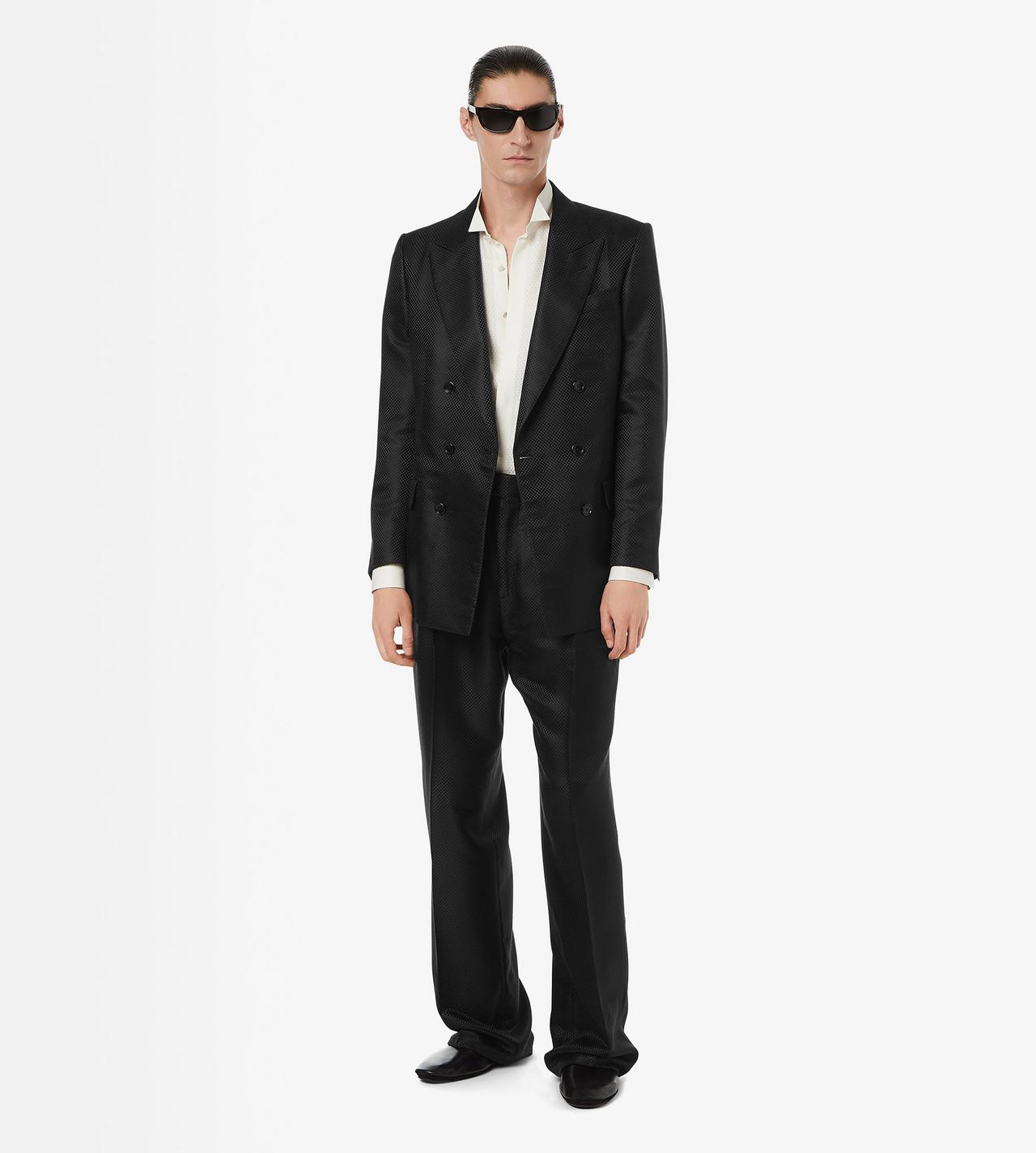 TOM FORD SILK BLACK SILK GRAND HOPSACK DOUBLE PLEAT PANT