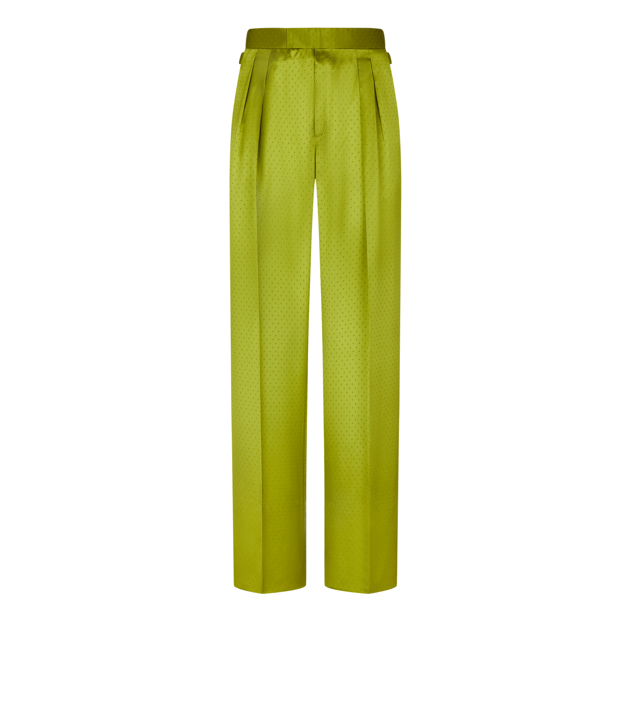 TOM FORD SILK VISCOSE BLEND ACID GREEN PANTALONE FLUIDO CON DOPPIA PIEGA A MINI POIS