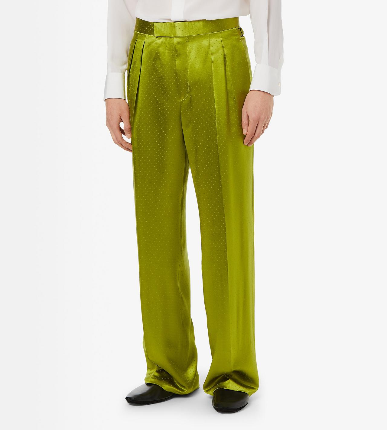 TOM FORD SILK VISCOSE BLEND ACID GREEN PANTALONE FLUIDO CON DOPPIA PIEGA A MINI POIS