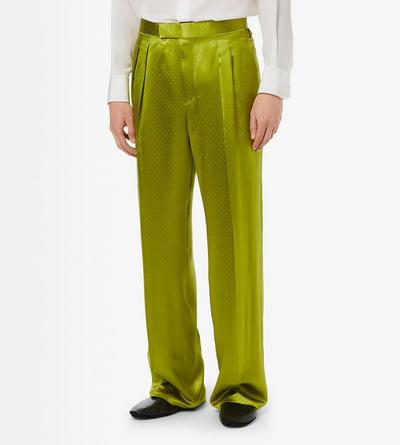 TOM FORD SILK VISCOSE BLEND ACID GREEN PANTALONE FLUIDO CON DOPPIA PIEGA A MINI POIS