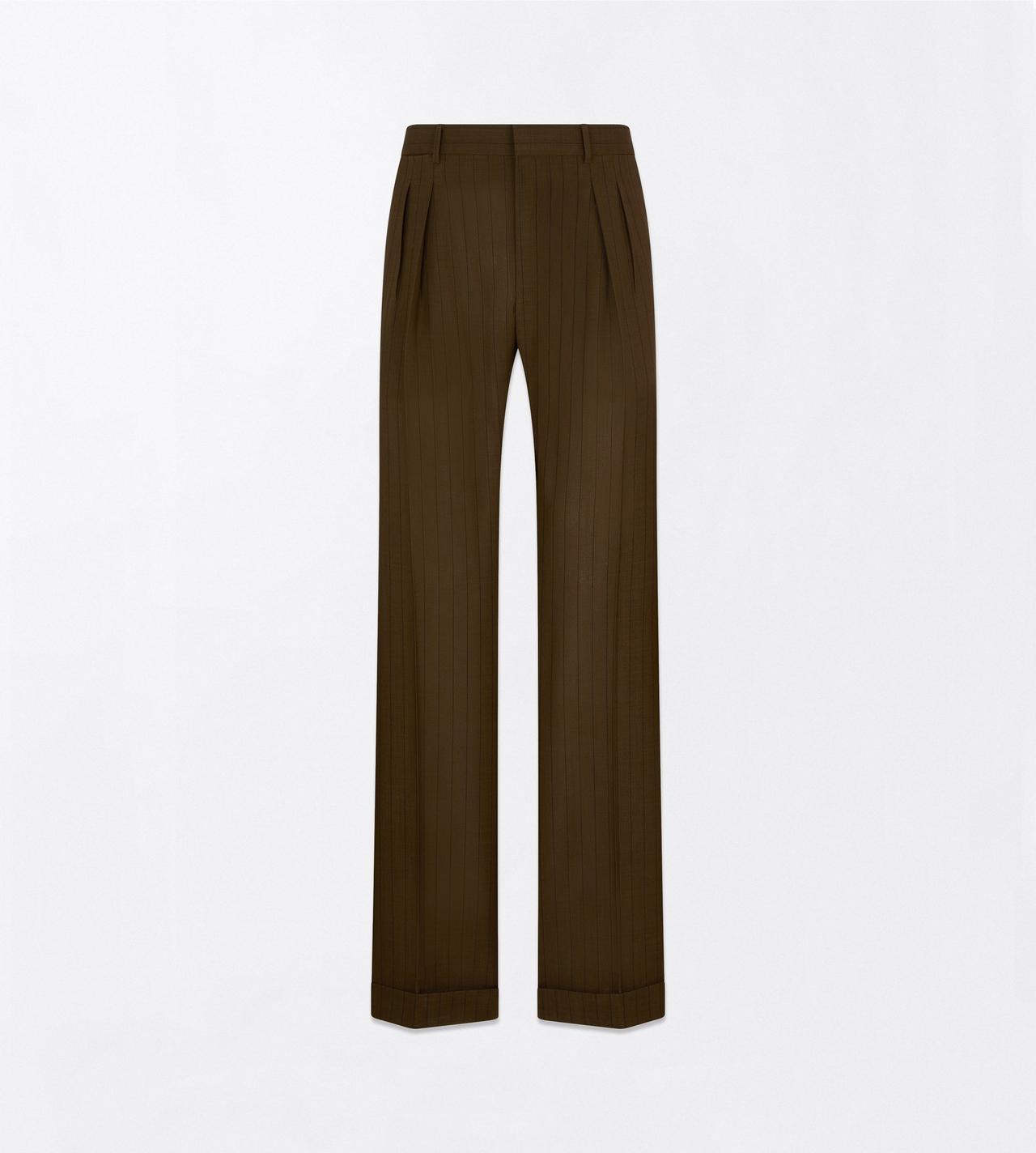 TOM FORD WOOL KHAKI BROWN LIGHT FRESCO STRIPE WIDE LEG PANT