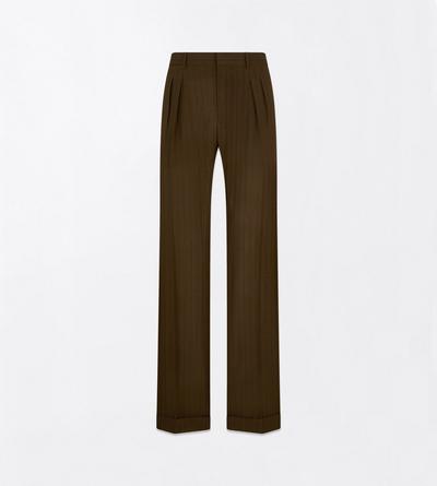 TOM FORD WOOL KHAKI BROWN LIGHT FRESCO STRIPE WIDE LEG PANT