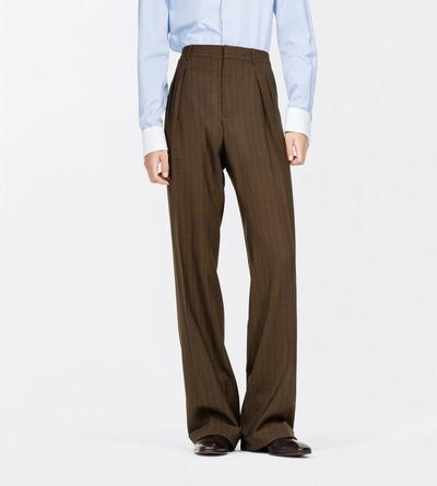 TOM FORD WOOL KHAKI BROWN LIGHT FRESCO STRIPE WIDE LEG PANT
