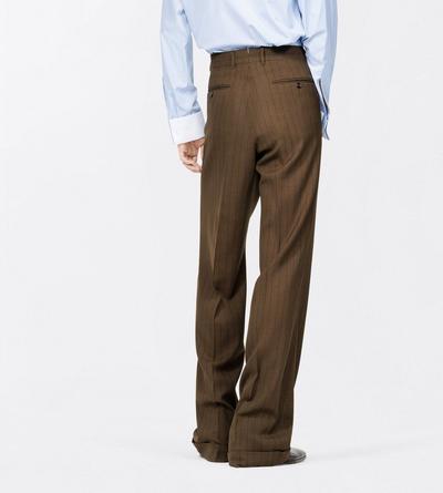 TOM FORD WOOL KHAKI BROWN LIGHT FRESCO STRIPE WIDE LEG PANT