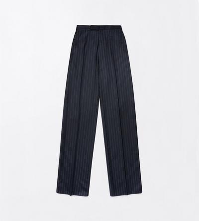 TOM FORD WOOL GREY+BLUE PINPOINT STRIPE COLBERT HIGH-WAIST PANT
