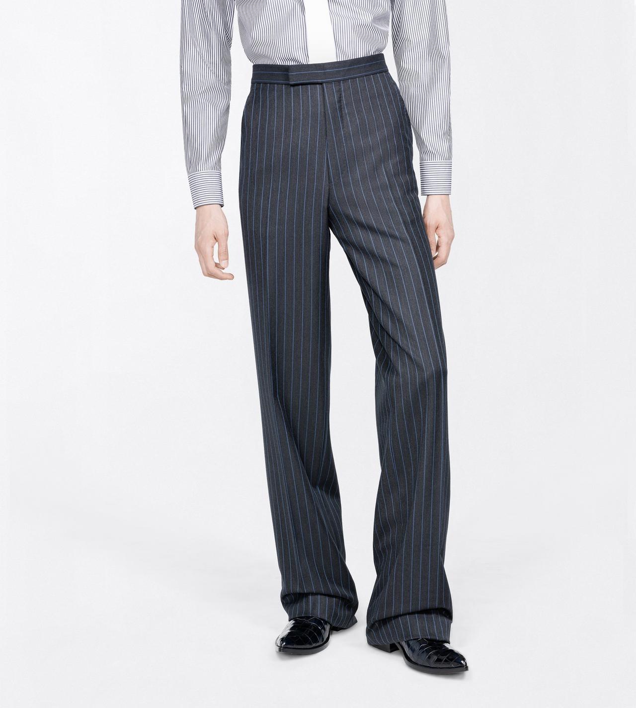 TOM FORD WOOL GREY+BLUE PINPOINT STRIPE COLBERT HIGH-WAIST PANT