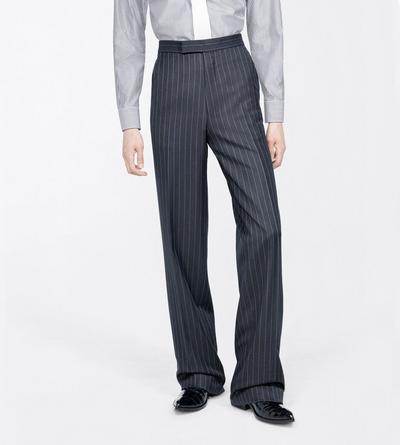 TOM FORD WOOL GREY+BLUE PINPOINT STRIPE COLBERT HIGH-WAIST PANT