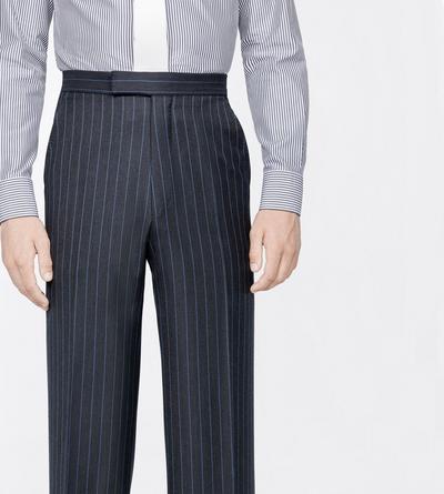 TOM FORD WOOL GREY+BLUE PINPOINT STRIPE COLBERT HIGH-WAIST PANT