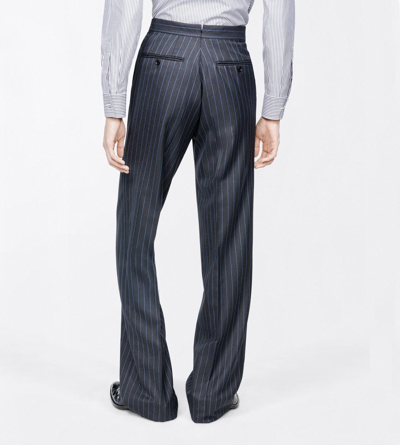 TOM FORD WOOL GREY+BLUE PINPOINT STRIPE COLBERT HIGH-WAIST PANT