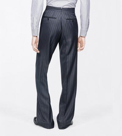 TOM FORD WOOL GREY+BLUE PINPOINT STRIPE COLBERT HIGH-WAIST PANT