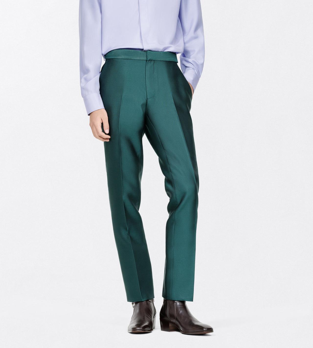 TOM FORD WOOL SILK BLEND EMERALD MIKADO FLAT FRONT PANT