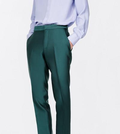 TOM FORD WOOL SILK BLEND EMERALD MIKADO FLAT FRONT PANT