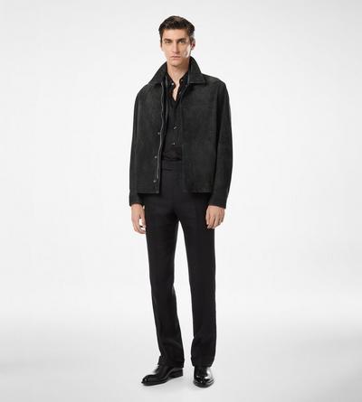 TOM FORD WOOL SILK BLEND BLACK WOOL SILK LINEN SHARKSKIN PANT